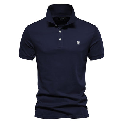 Men's Short Sleeve Polo with Contrast Collar and Emblem
