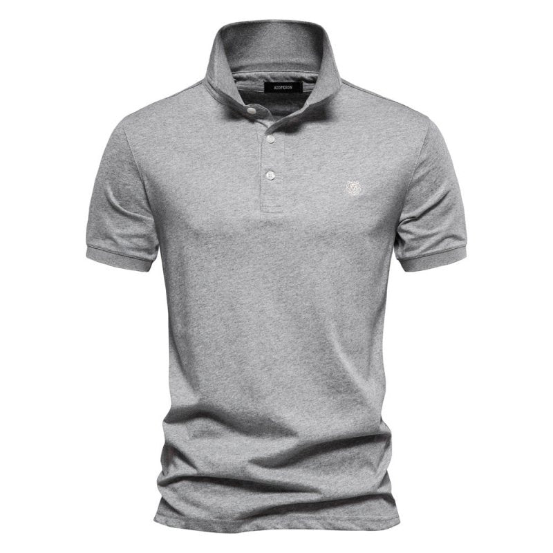 Men's Short Sleeve Polo with Contrast Collar and Emblem
