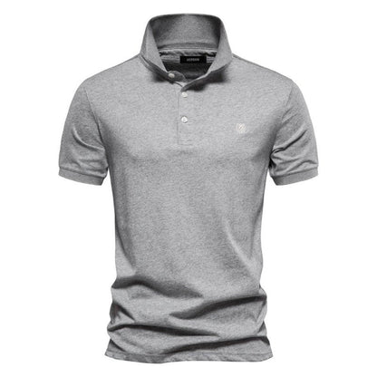Men's Short Sleeve Polo with Contrast Collar and Emblem