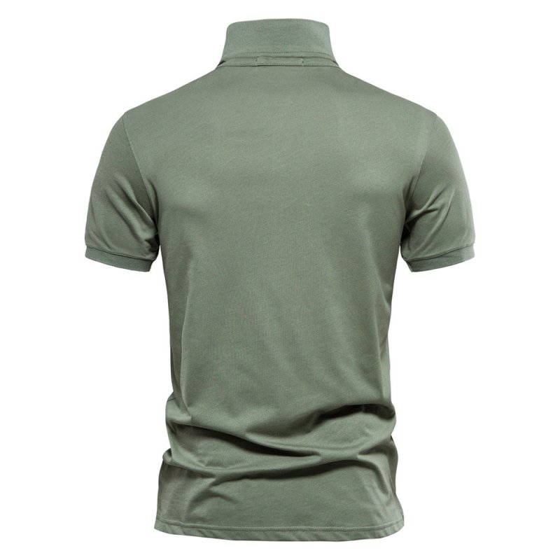 Men's Short Sleeve Polo with Contrast Collar and Emblem