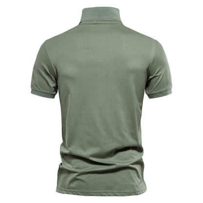 Men's Short Sleeve Polo with Contrast Collar and Emblem