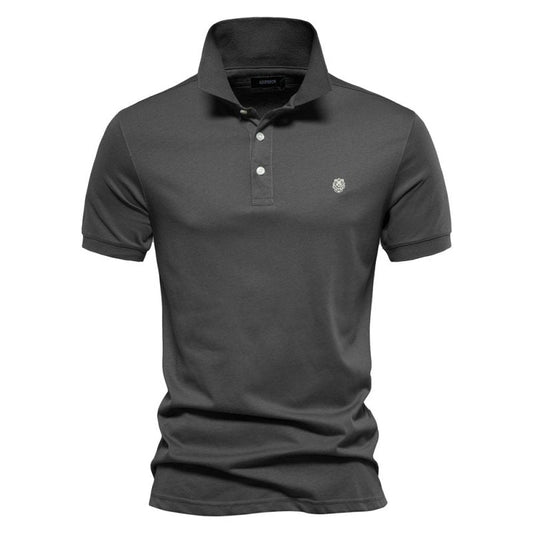 Men's Short Sleeve Polo with Contrast Collar and Emblem