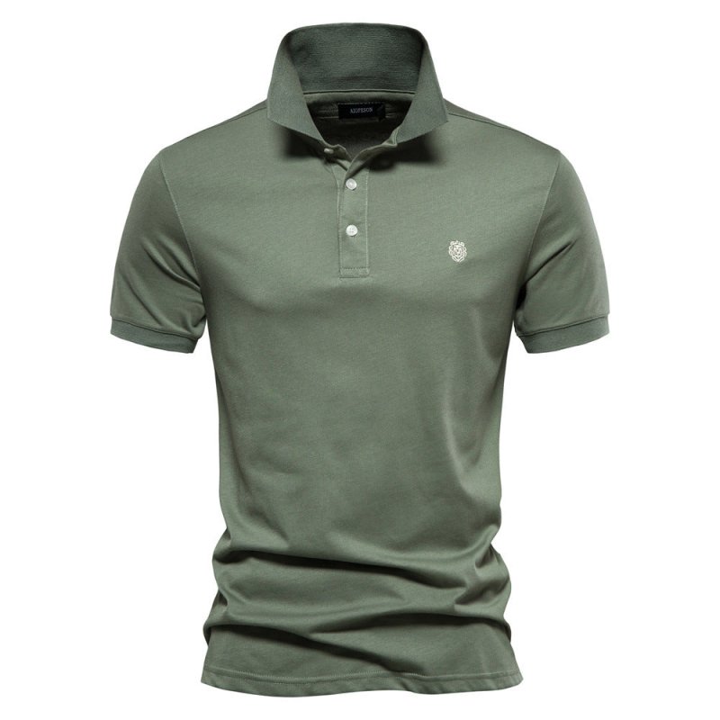 Men's Short Sleeve Polo with Contrast Collar and Emblem