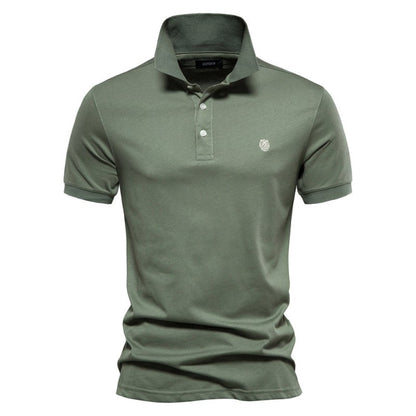 Men's Short Sleeve Polo with Contrast Collar and Emblem
