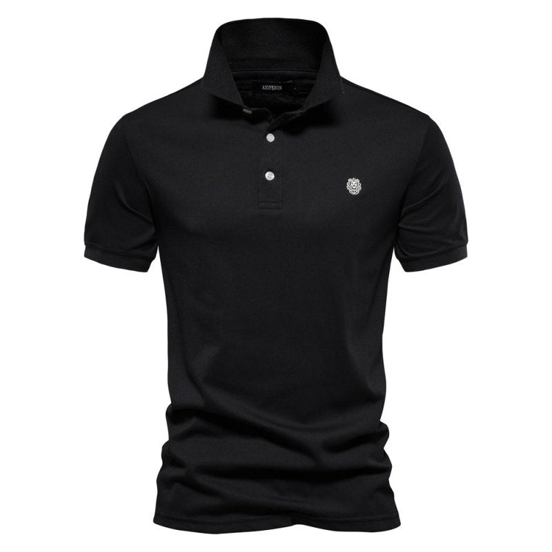 Men's Short Sleeve Polo with Contrast Collar and Emblem
