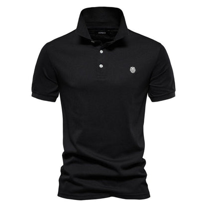 Men's Short Sleeve Polo with Contrast Collar and Emblem