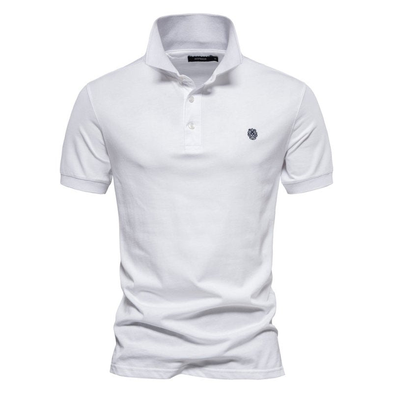 Men's Short Sleeve Polo with Contrast Collar and Emblem