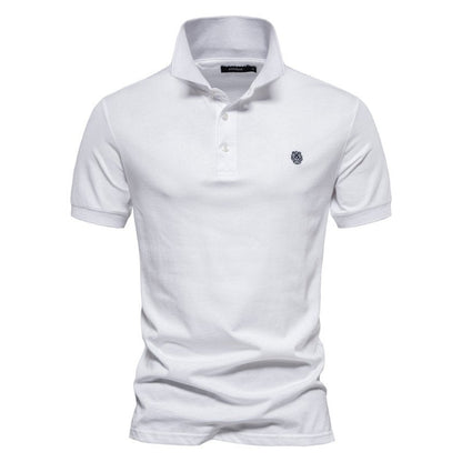 Men's Short Sleeve Polo with Contrast Collar and Emblem