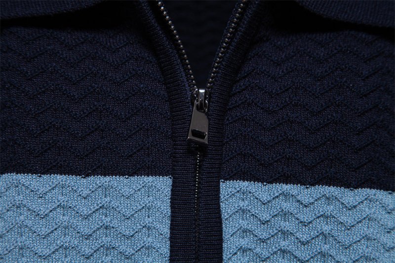 Men's Short Sleeve Polo with Zip Collar and Stripe Detail