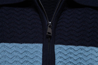 Men's Short Sleeve Polo with Zip Collar and Stripe Detail