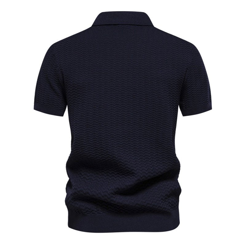 Men's Short Sleeve Polo with Zip Collar and Stripe Detail