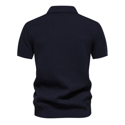 Men's Short Sleeve Polo with Zip Collar and Stripe Detail