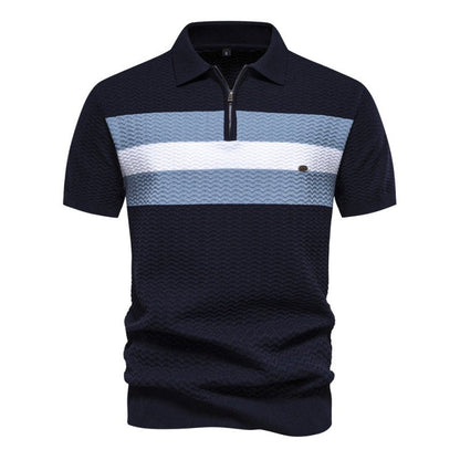 Men's Short Sleeve Polo with Zip Collar and Stripe Detail