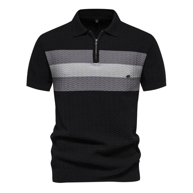 Men's Short Sleeve Polo with Zip Collar and Stripe Detail