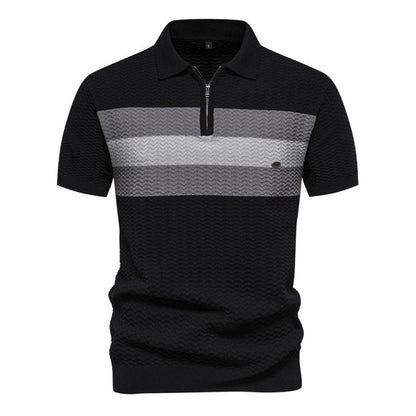 Men's Short Sleeve Polo with Zip Collar and Stripe Detail