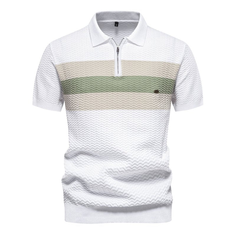 Men's Short Sleeve Polo with Zip Collar and Stripe Detail