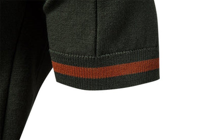 Men's Short Sleeve Polo with Zip Collar and Vertical Rib Pattern