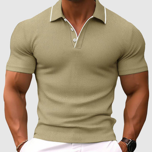 Men's Polo Shirt with Contrast Collar and Button Placket