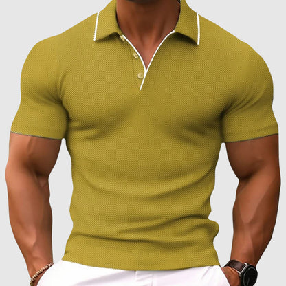 Men's Polo Shirt with Contrast Collar and Button Placket