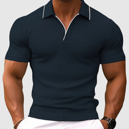 Men's Polo Shirt with Contrast Collar and Button Placket