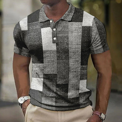 Men's Polo Shirt with Geometric Colour Block Pattern