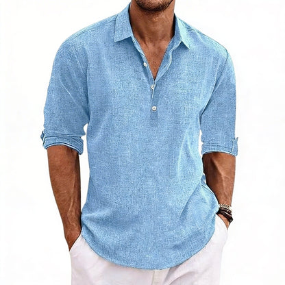 Men's Polo Shirt with Turned-Up Sleeves and Button Placket