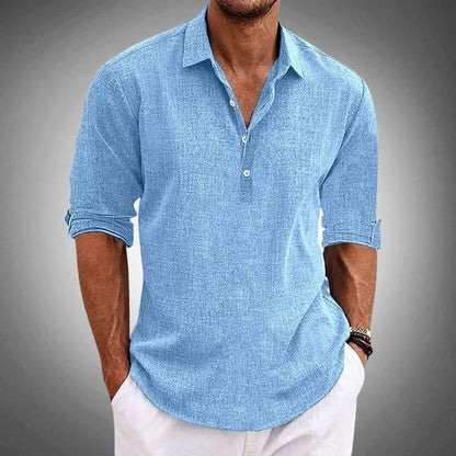 Men's Polo Shirt with Turned-Up Sleeves and Button Placket