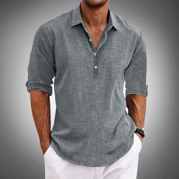 Men's Polo Shirt with Turned-Up Sleeves and Button Placket