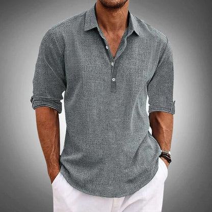 Men's Polo Shirt with Turned-Up Sleeves and Button Placket