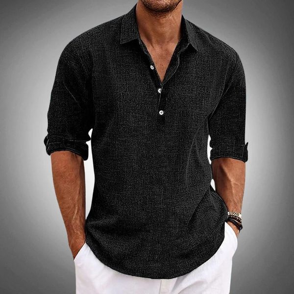 Men's Polo Shirt with Turned-Up Sleeves and Button Placket
