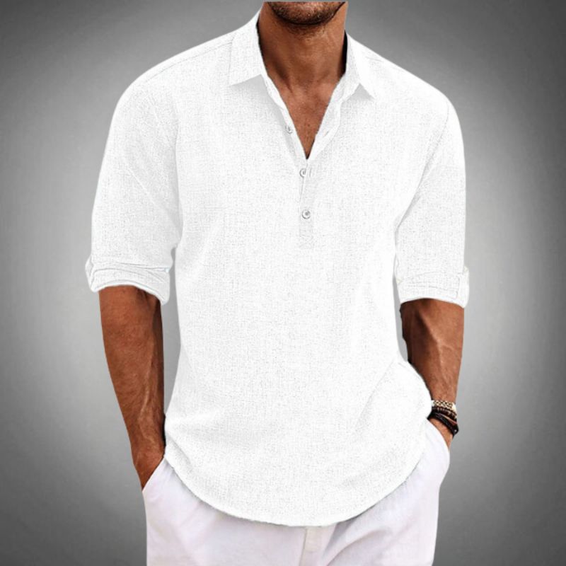 Men's Polo Shirt with Turned-Up Sleeves and Button Placket