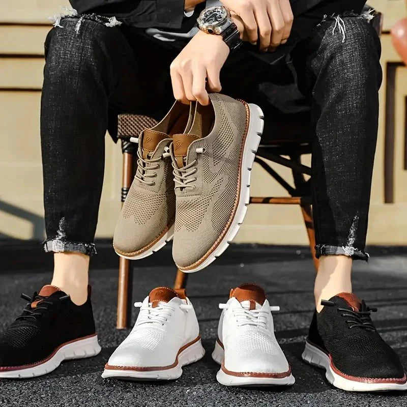Men's Sneakers with Knitted Upper and Pull Tabs
