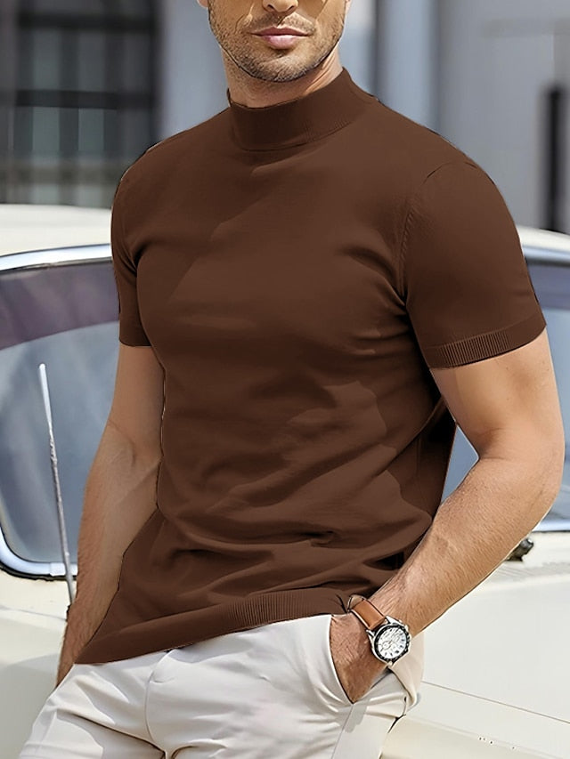 Men's T-shirt with Turtleneck Short Sleeve Slim Fit