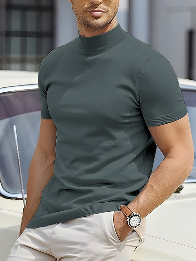 Men's T-shirt with Turtleneck Short Sleeve Slim Fit