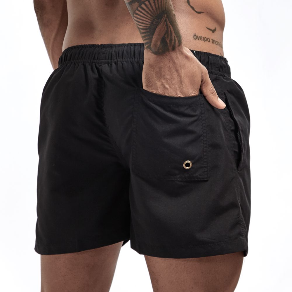 Men's Short Swim Shorts with Drawstring and Side Pockets