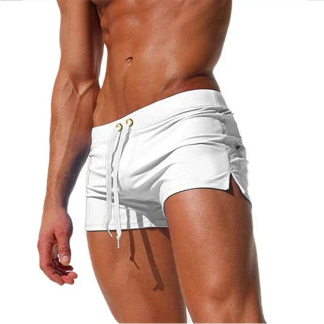 Men's Swim Shorts with Adjustable Waist and Side Slits