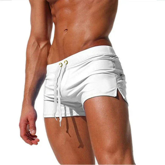 Men's Swim Shorts with Adjustable Waist and Side Slits