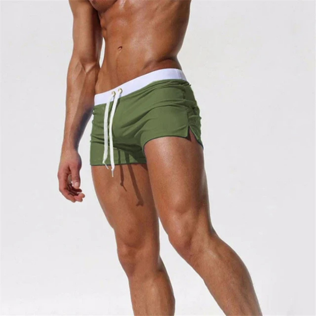 Men's Swim Shorts with Adjustable Waist and Side Slits