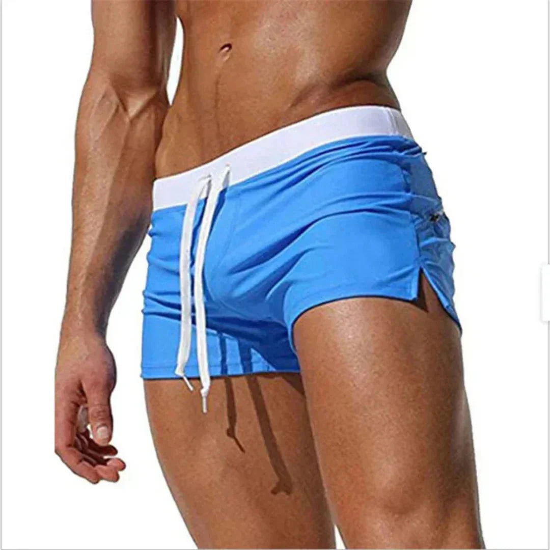 Men's Swim Shorts with Adjustable Waist and Side Slits