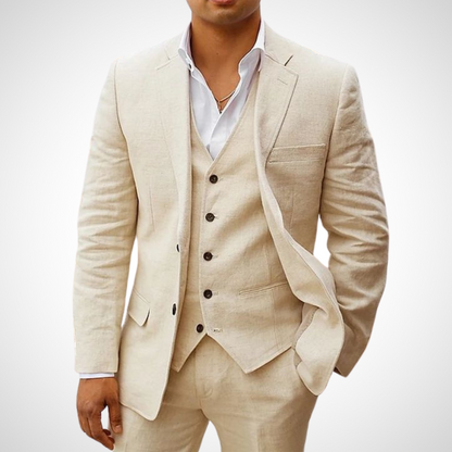 Men's Elegant 3-Piece Suit Set with Single-Breasted Blazer and Stylish Buttoned Vest for Formal Occasions