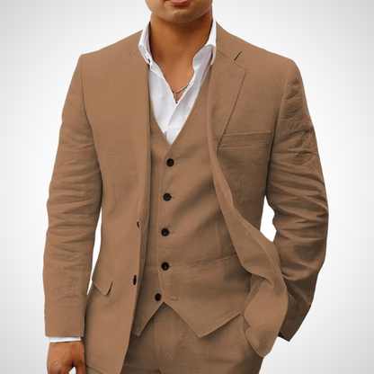Men's Elegant 3-Piece Suit Set with Single-Breasted Blazer and Stylish Buttoned Vest for Formal Occasions