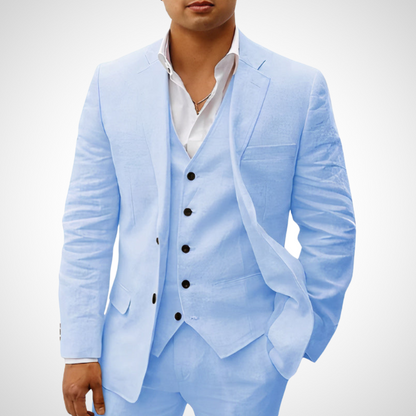 Men's Elegant 3-Piece Suit Set with Single-Breasted Blazer and Stylish Buttoned Vest for Formal Occasions
