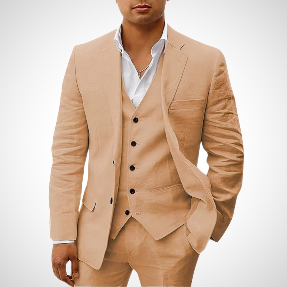 Men's Elegant 3-Piece Suit Set with Single-Breasted Blazer and Stylish Buttoned Vest for Formal Occasions