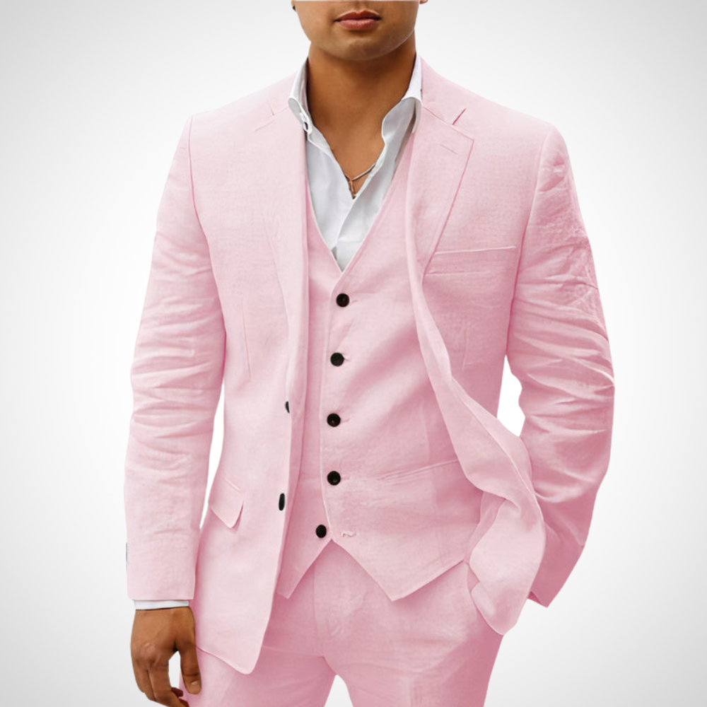 Men's Elegant 3-Piece Suit Set with Single-Breasted Blazer and Stylish Buttoned Vest for Formal Occasions