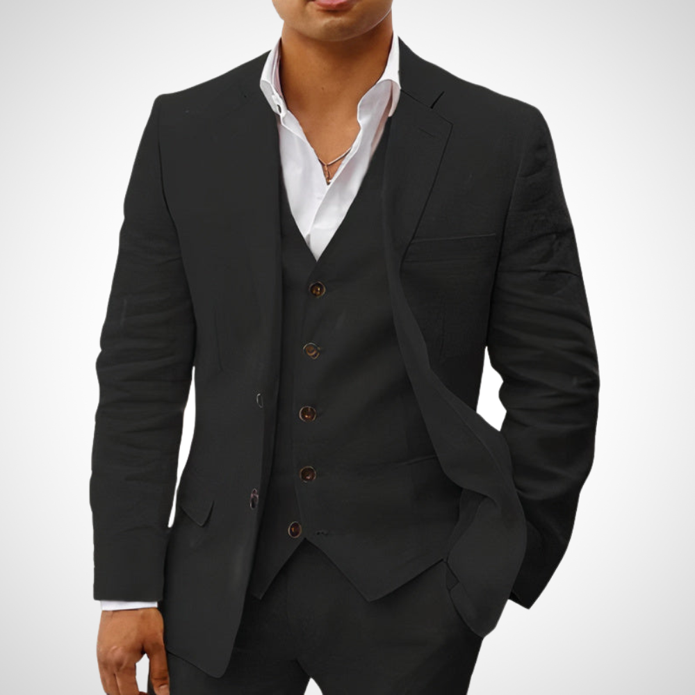 Men's Elegant 3-Piece Suit Set with Single-Breasted Blazer and Stylish Buttoned Vest for Formal Occasions