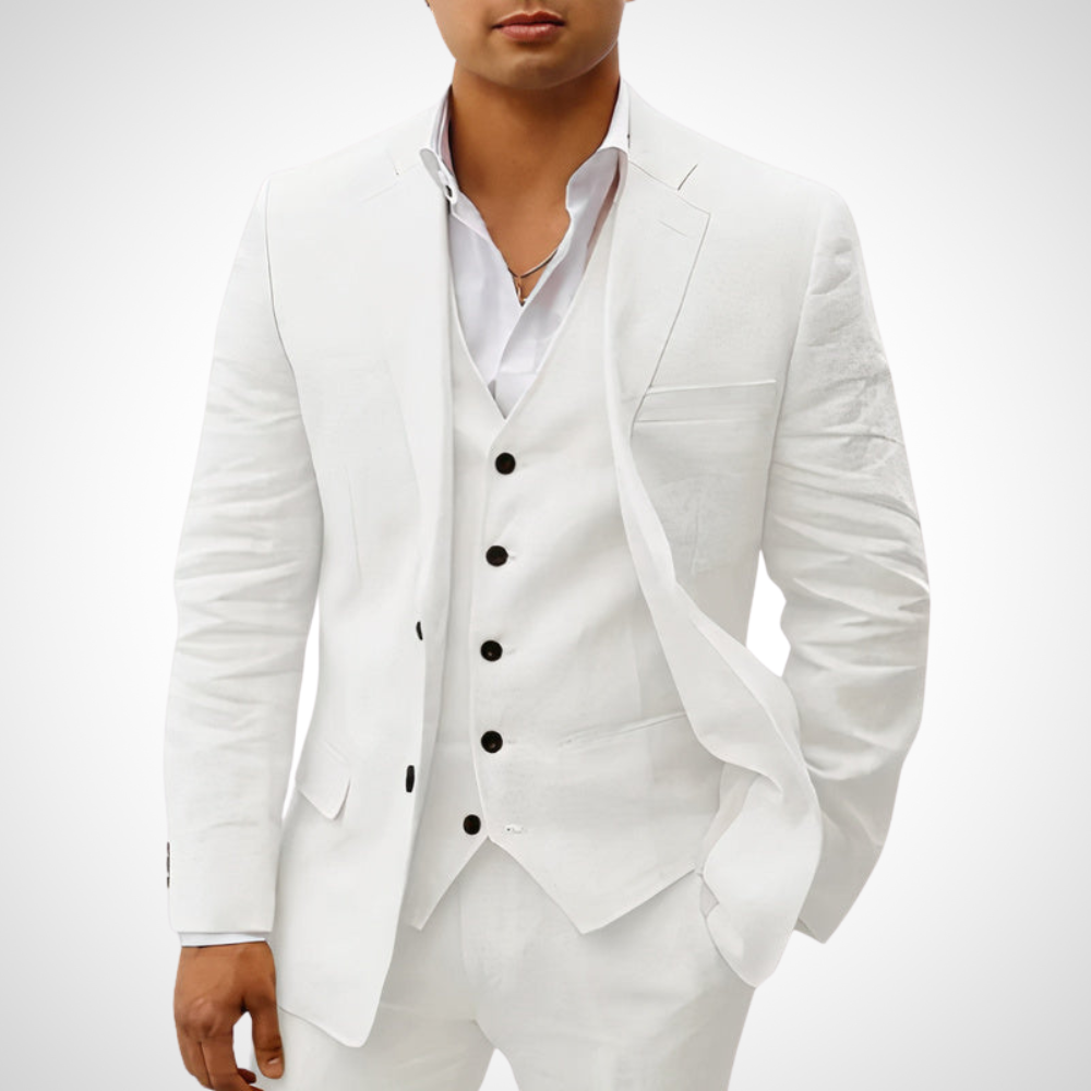 Men's Elegant 3-Piece Suit Set with Single-Breasted Blazer and Stylish Buttoned Vest for Formal Occasions