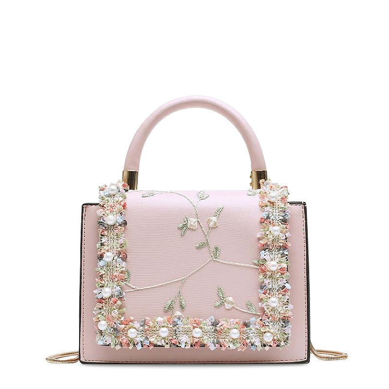 Women's Embroidered Tote Handbag – Floral Top Handle Shoulder Bag