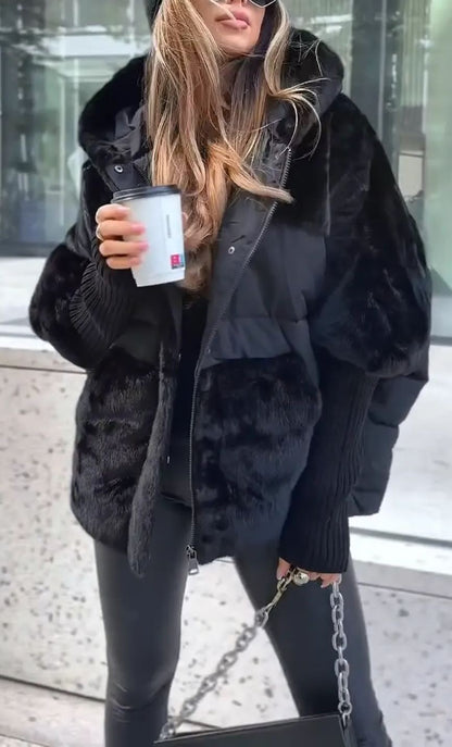 Women's Hooded Padded Winter Jacket with Plush Panel Design for Warmth and Style