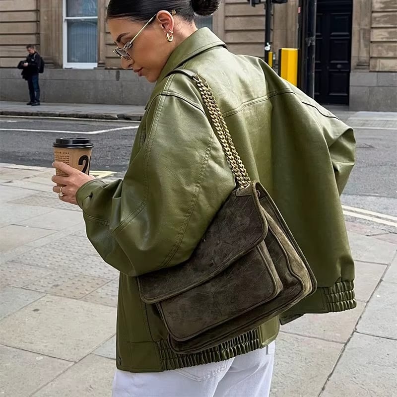 Plus Size Women's Oversized Jacket with Wide Collar and Snap Front Closure