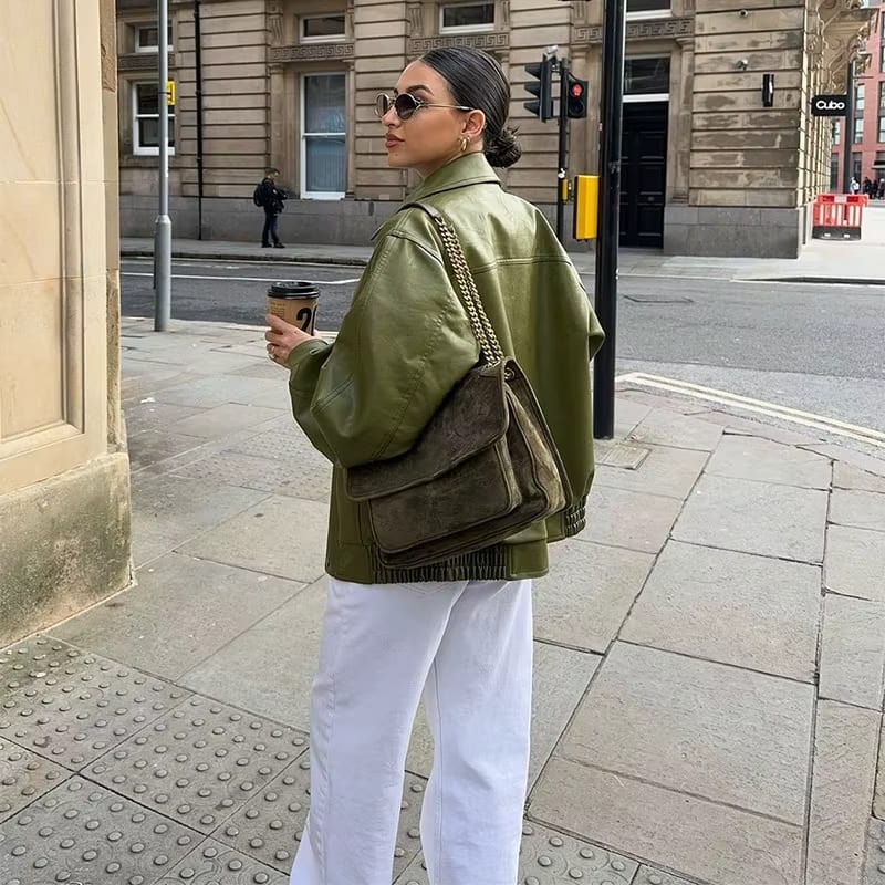 Plus Size Women's Oversized Jacket with Wide Collar and Snap Front Closure